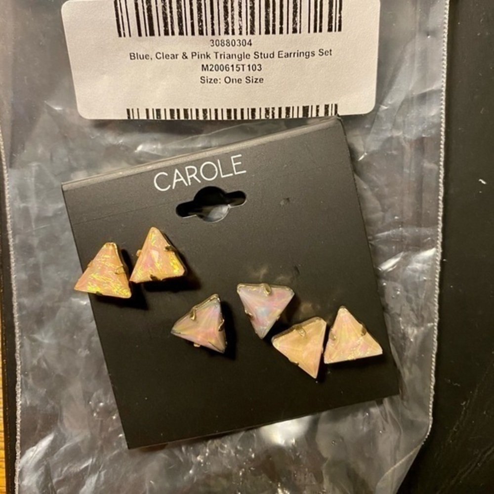 CAROLE Triangle Stud Earring Blue, Clear, Pink - Picture 5 of 7